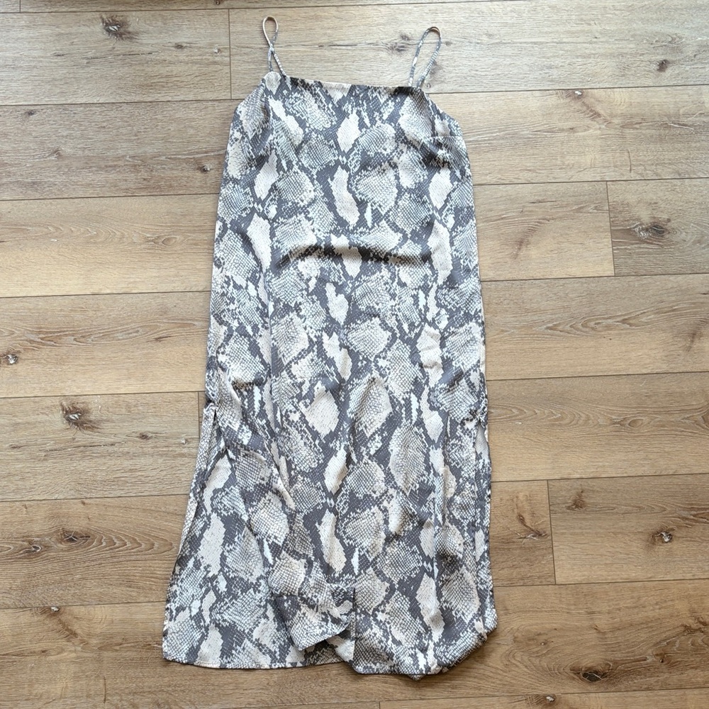 H&M Snake Print Midi Dress - Gray and Cream